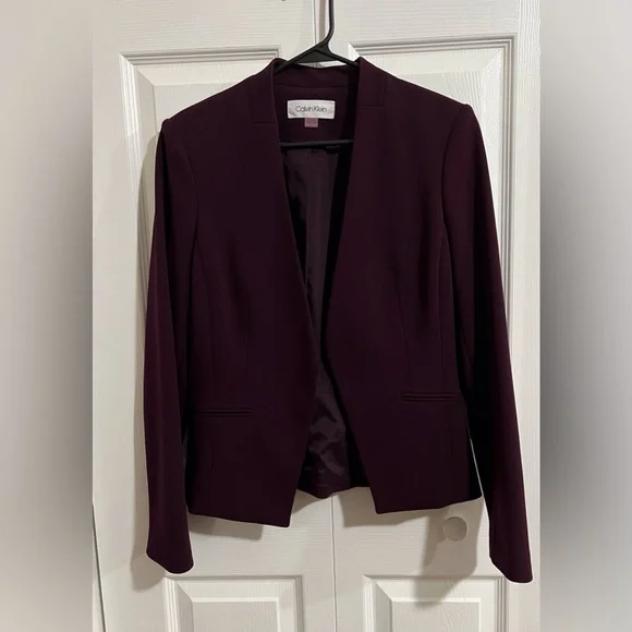 Calvin Klein Open Front Burgundy Blazer Size 6 - Picture 1 of 7